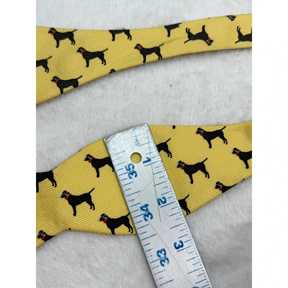 Southern Proper Mens Yellow Silk Black Lab Dog Self-Tie Bow Tie Lux Adjustable - Picture 5 of 6